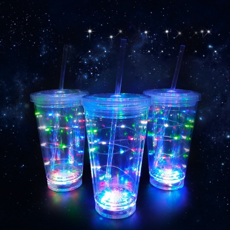 LED string light straw cup with lid