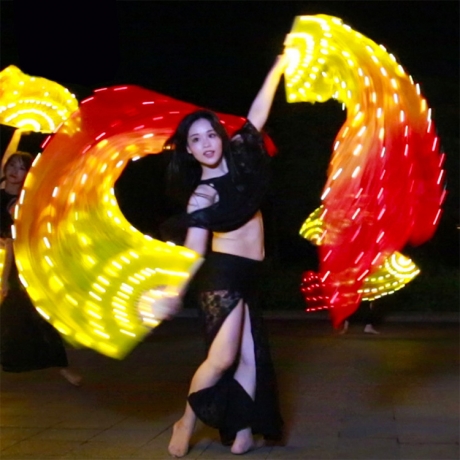 Folk dancing decorative Red Yellow color silk fan (YC-001R)