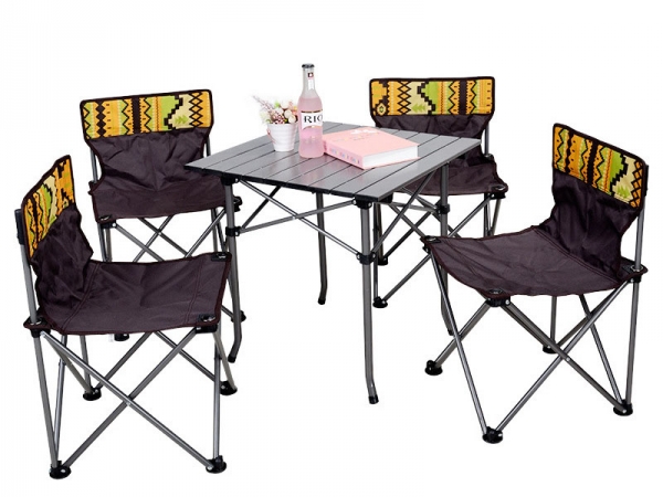Portable folding tables and chairs for camping