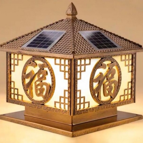 Chinese lucky solar column lamp, outdoor courtyard wall lamp