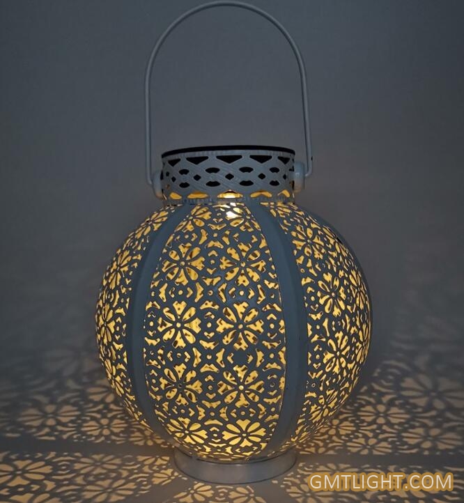 solar led light projection iron lantern