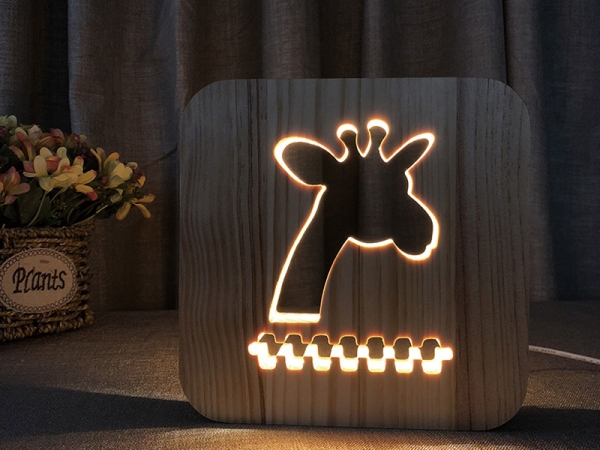 Led wood carving 3D creative decorative table lamp of deer style