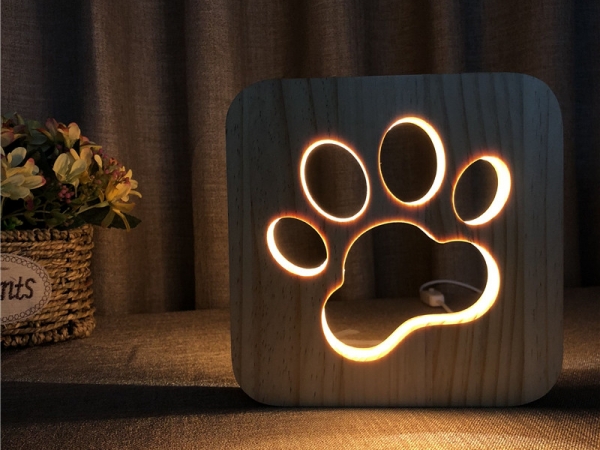 Led wood carving 3D creative decorative table lamp footprint version