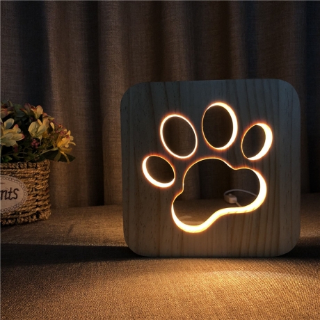 Led wood carving 3D creative decorative table lamp footprint version