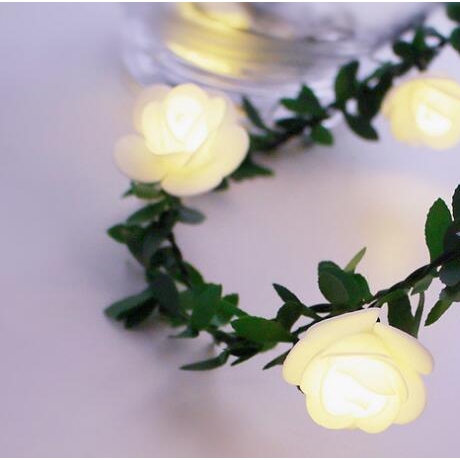 Simulation green leaf rattan rose vine LED light string Christmas decoration DIY wreath