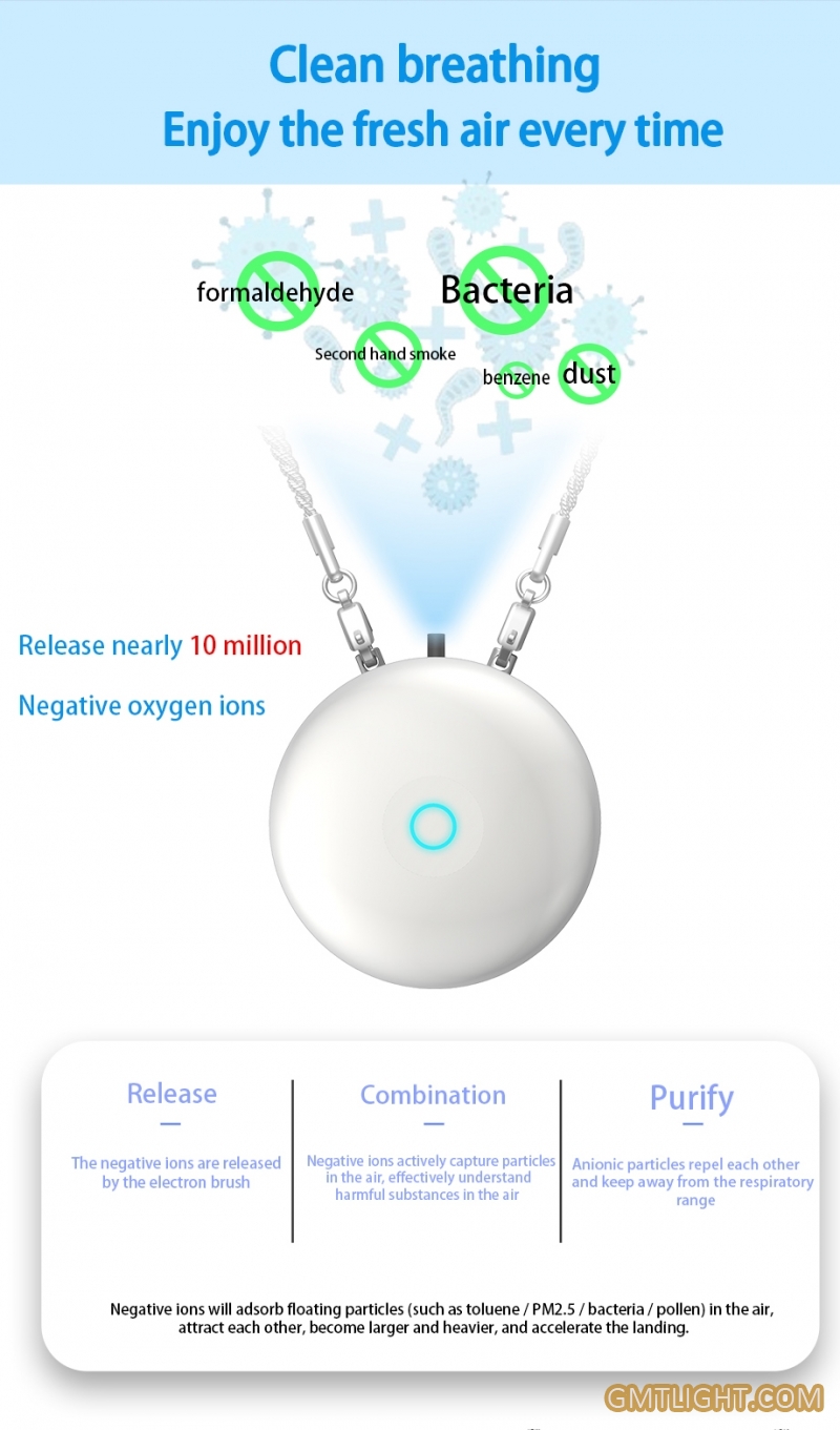 rechargeable anion air purifier necklace