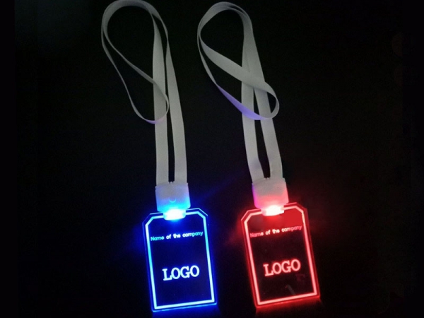 Battery power Acrylic Lighted Lanyard with customized logo print(M-70）