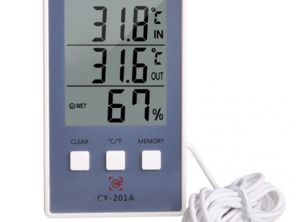 Indoor and outdoor dual display temperature and humidity meter with probe