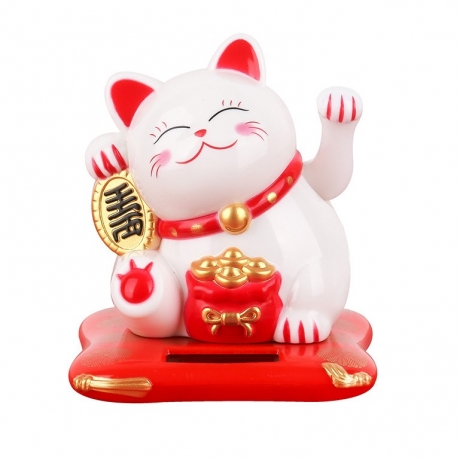 Solar powered lucky waving cat ornament for gifts use