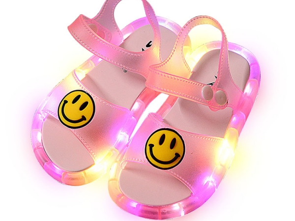 Party decorative colorful light sandals smiling face LED flashing children size sandals (No.FS-003A)