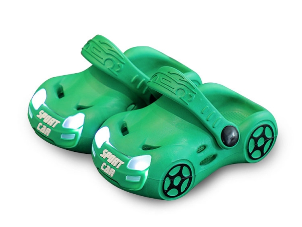 Sport car shape soft EVA material multiple sizes LED head lamp kids slippers (No.FS-004)