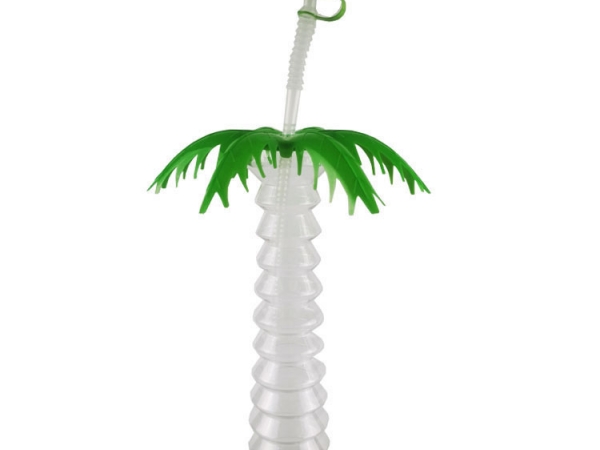 PET material 500ml palm tree shape cup with straw (No.GFE-PAL500)