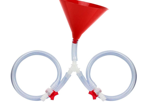 Party supply double head beer drinking funnel game tube with valve (No.WT-LD100)
