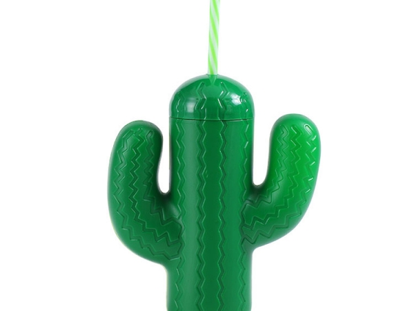 Disposable promotional gift cactus shape plastic party cup with straw (No.GFE-ST515)
