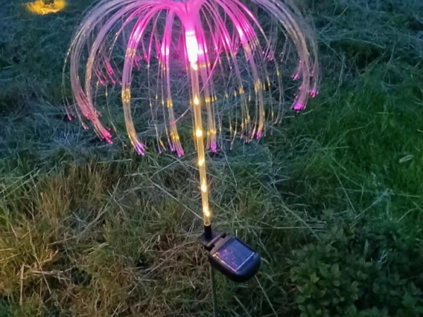Solar Luminescent Fiber Optic Dandelion or Jellyfish Lamp