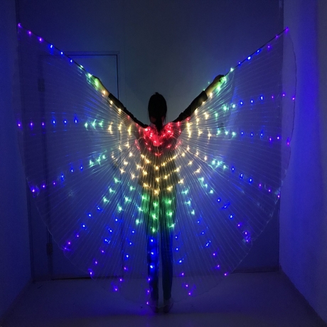 LED illuminated cape style large wings for stage or ball performances